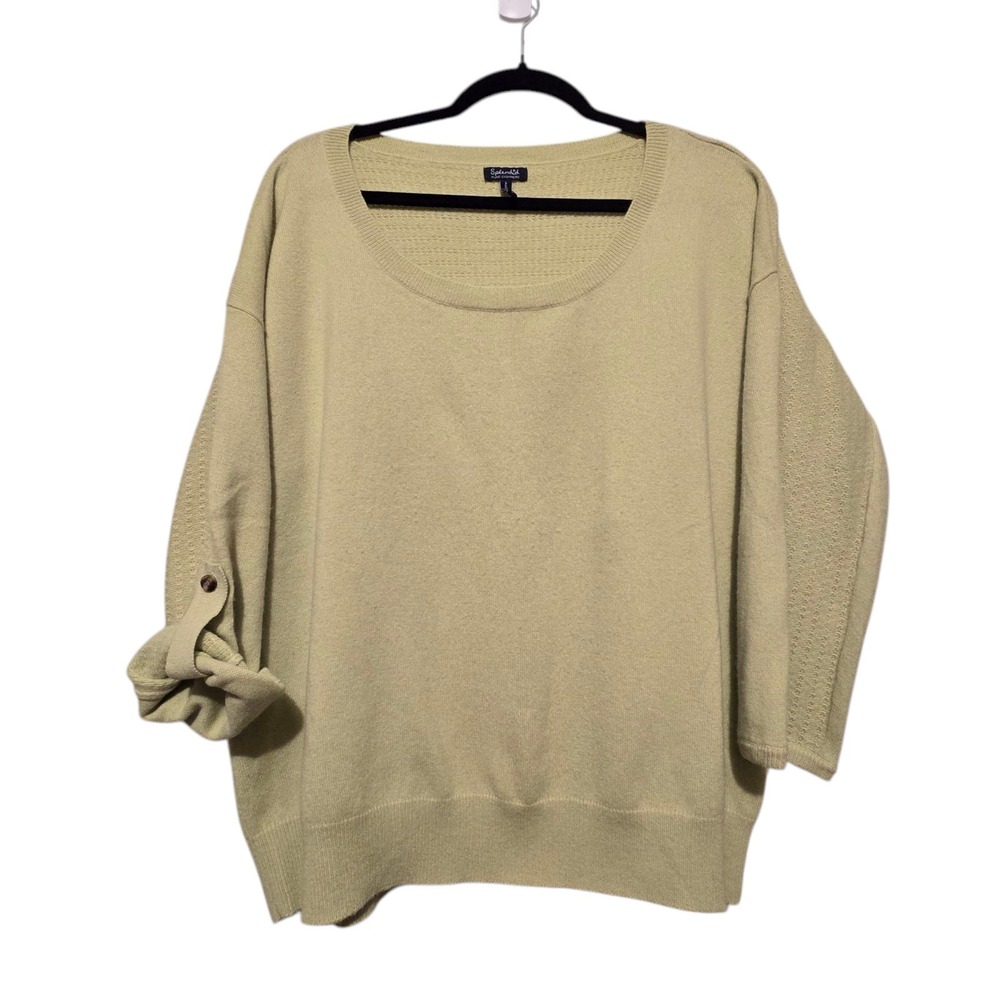 Splendid Women's‎ 100% Cashmere Sweater LG Lime Green Roll Tab Sleeve Luxury